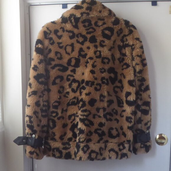 🎈SALE Avec Les Filles Leopard Teddy Faux Fur Biker Moto Jacket NEW - Picture 9 of 16